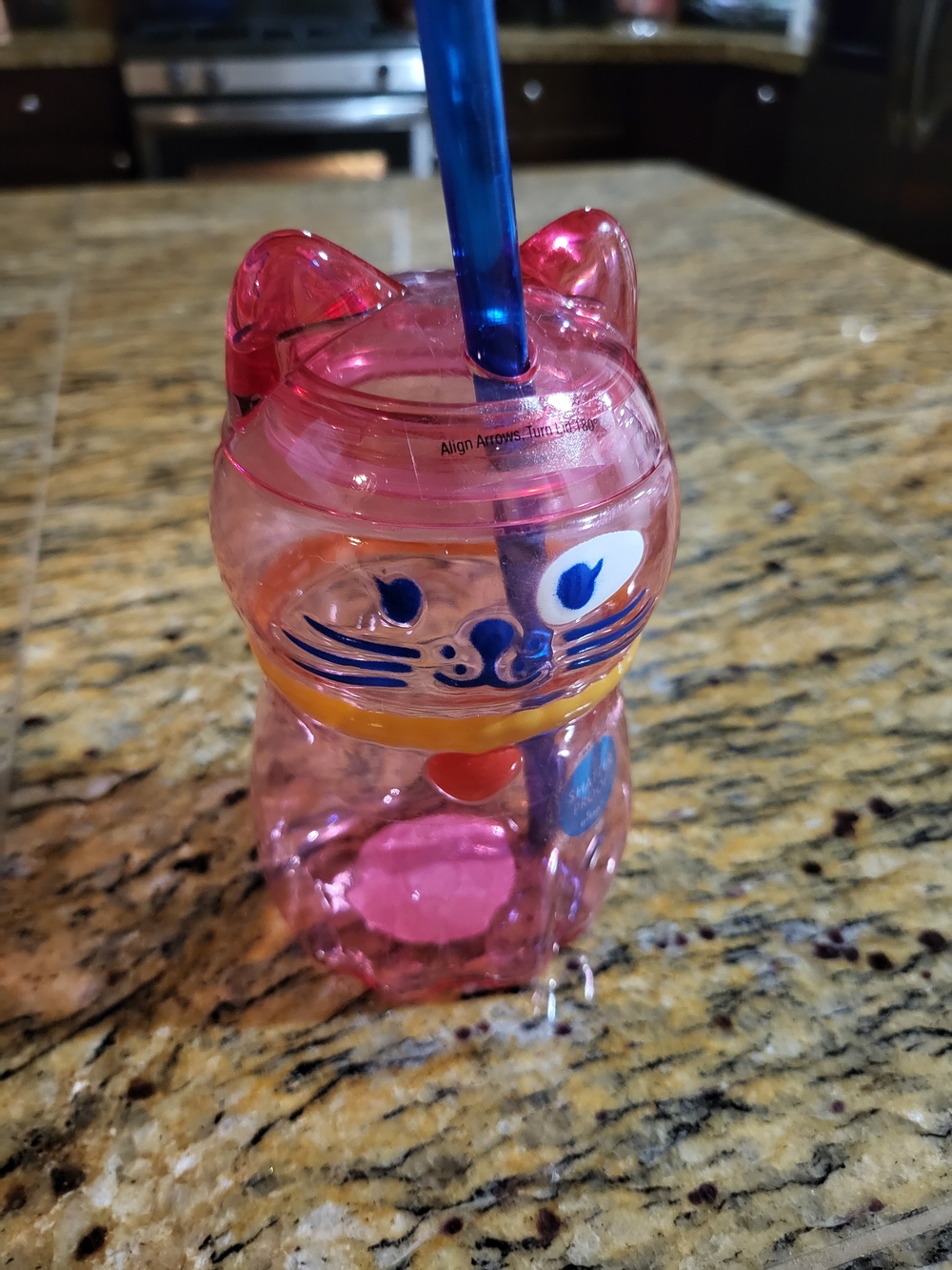 Pillowfort Pink Cat-Shaped Straw Bottle with Blue Straw